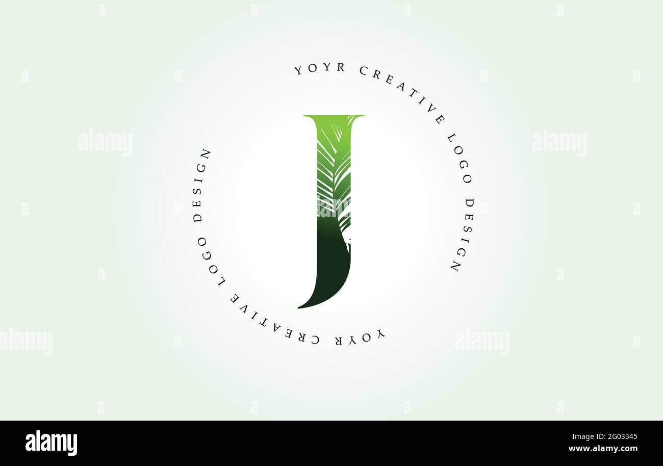 Exotic Letter J Logo with Palm Tree Leaf Pattern Texture Design Logo ...