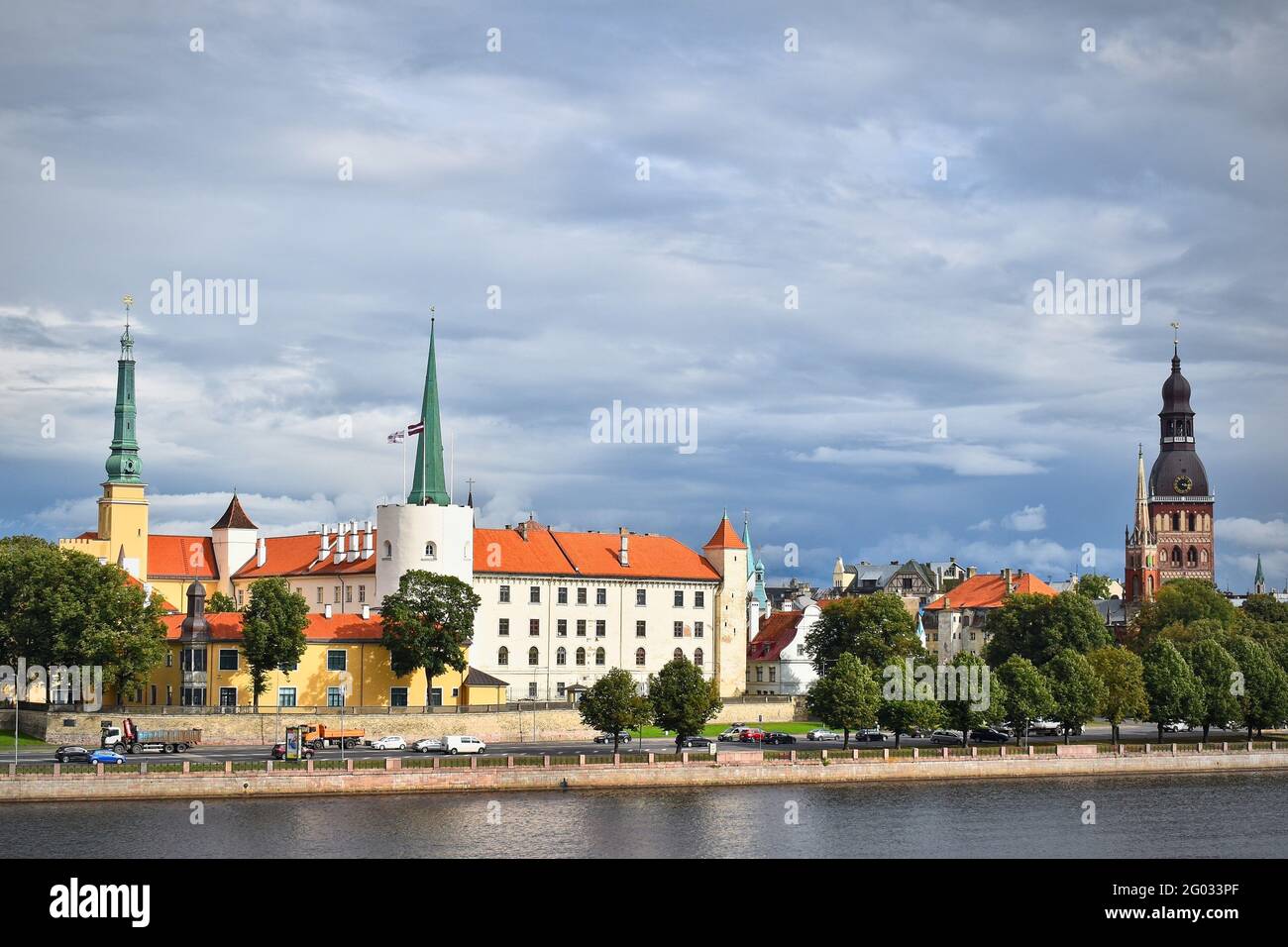View of Riga Castle and Old Town from Vansu bridge, Riga, Latvia, September 2020 Stock Photo