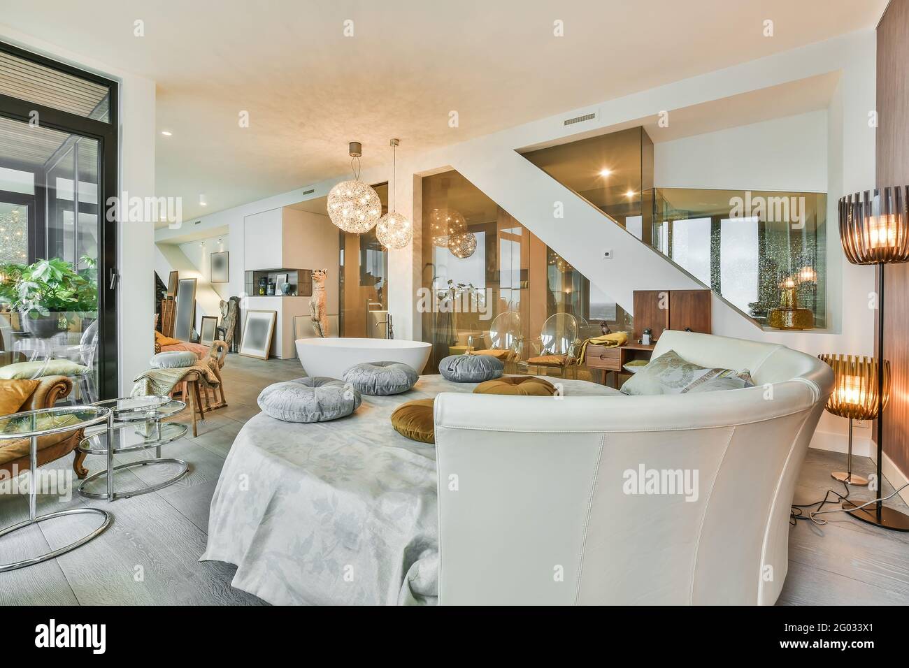 Beautiful interior design of modern and cozy bedroom Stock Photo - Alamy
