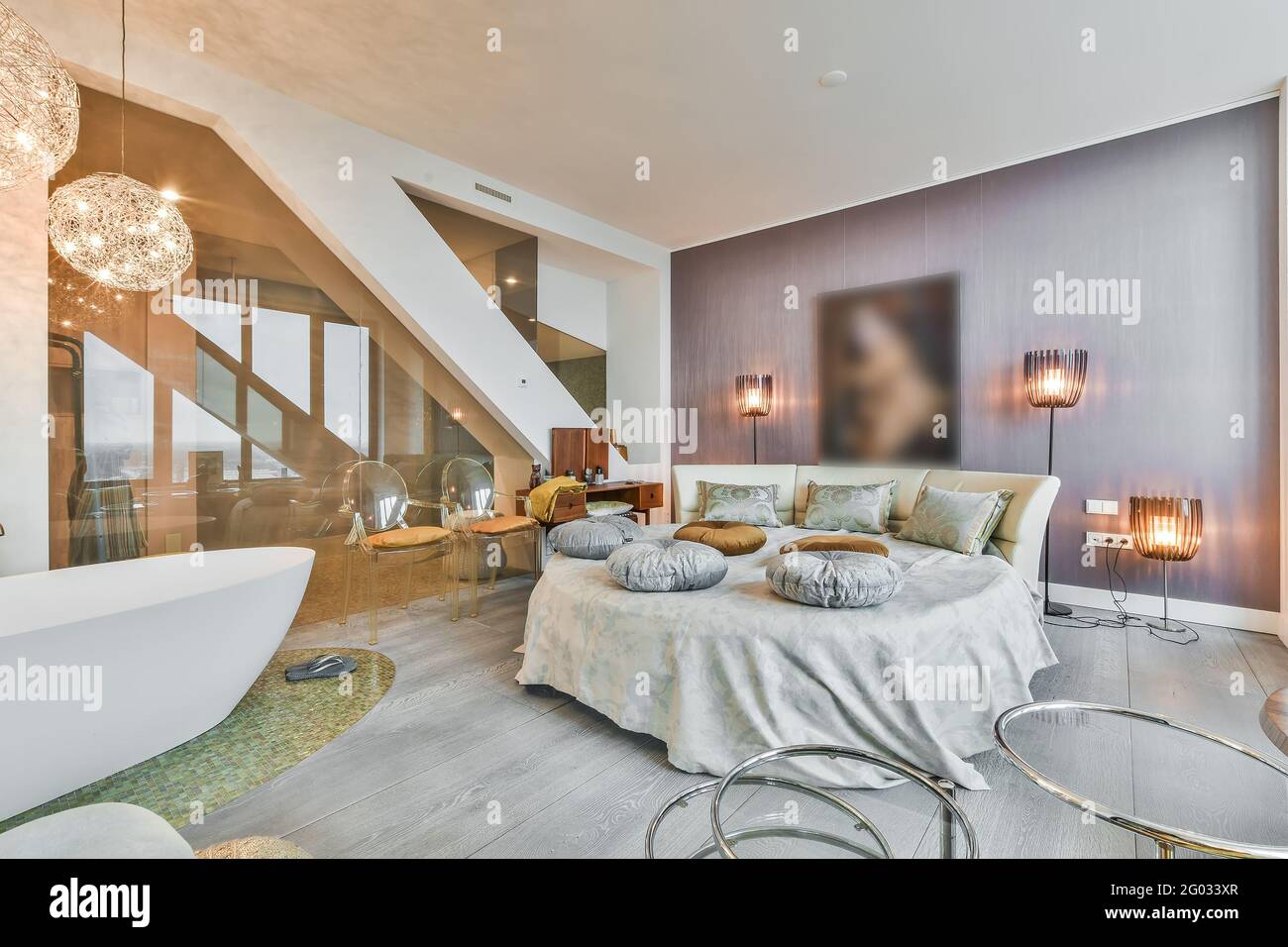 Elegant bedroom interior of elite house in stylish design Stock Photo ...