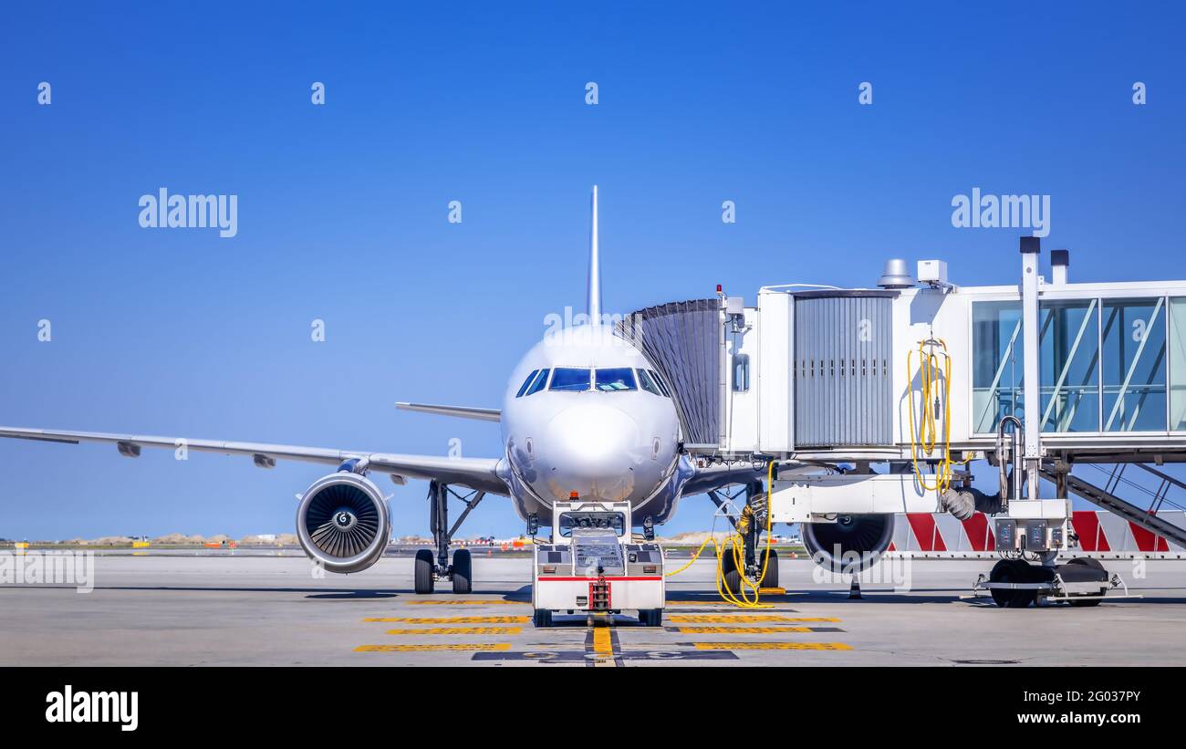modern airliner ready for taxiing Stock Photo