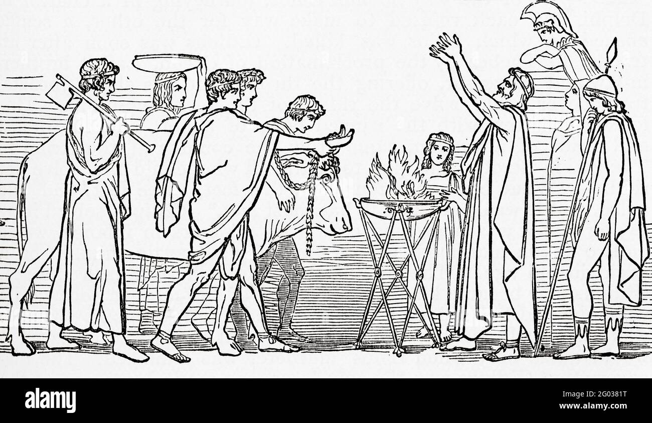 Ancient Greeks offering sacrifice to the Gods.  A Popular History of Greece, published 1887. Stock Photo