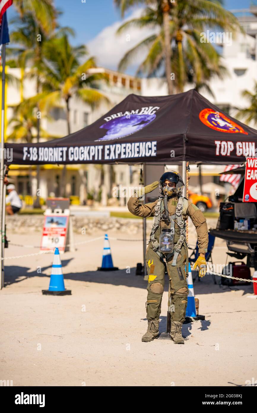 Miami Beach, FL, USA May 29, 2021 US Air Force pilot suit on display