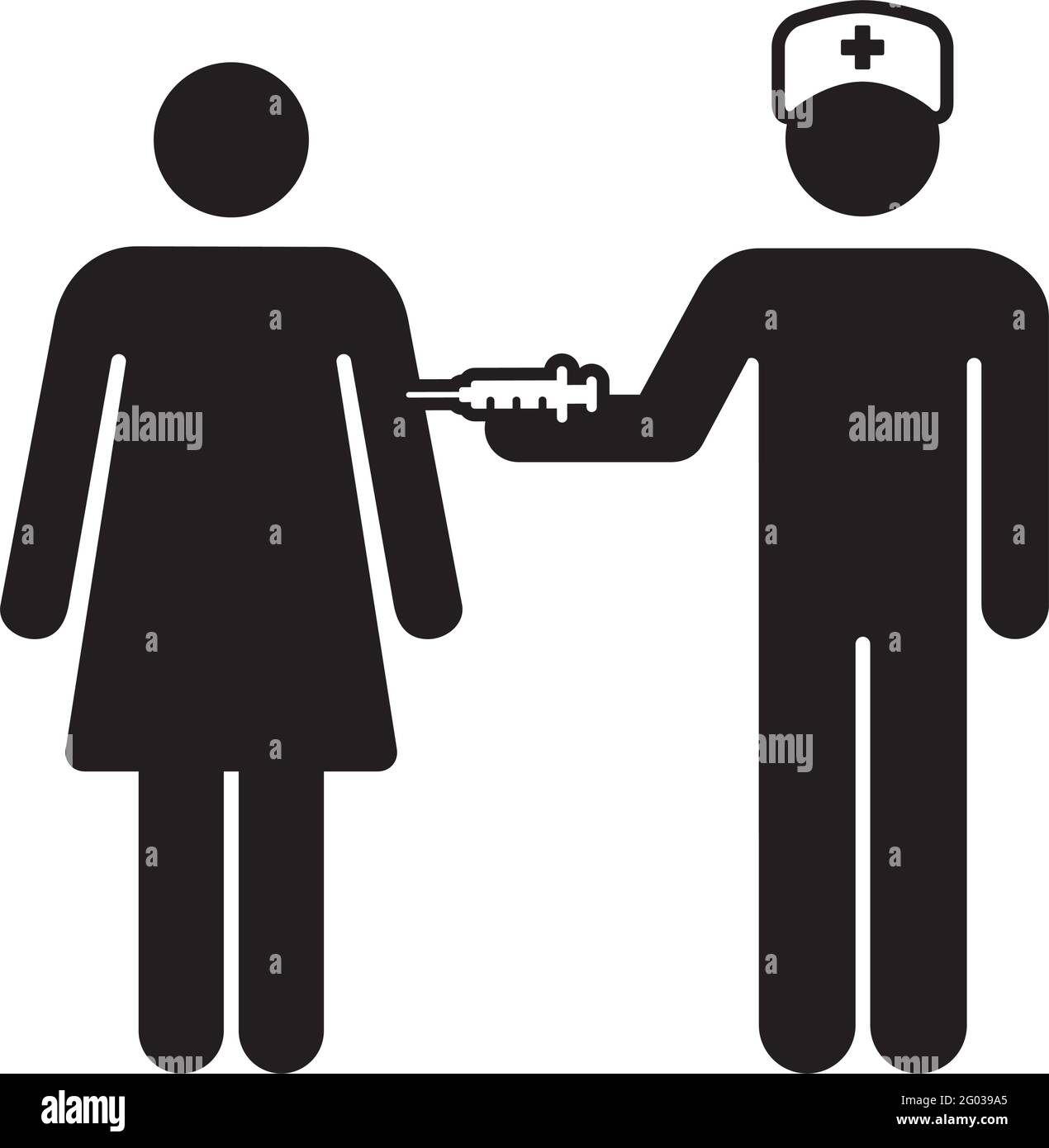 Vaccine icon vector with injection syringe person symbol for ...