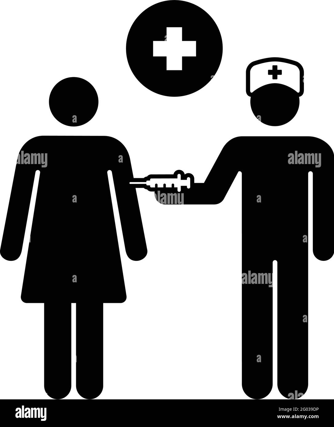Vaccine icon vector with injection syringe person symbol for virus ...