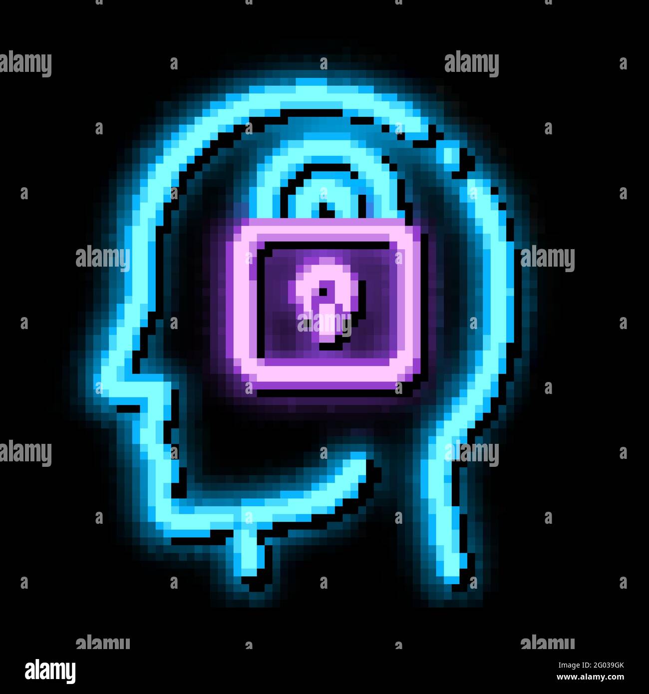 Locked Padlock In Man Silhouette Mind neon glow icon illustration Stock Vector