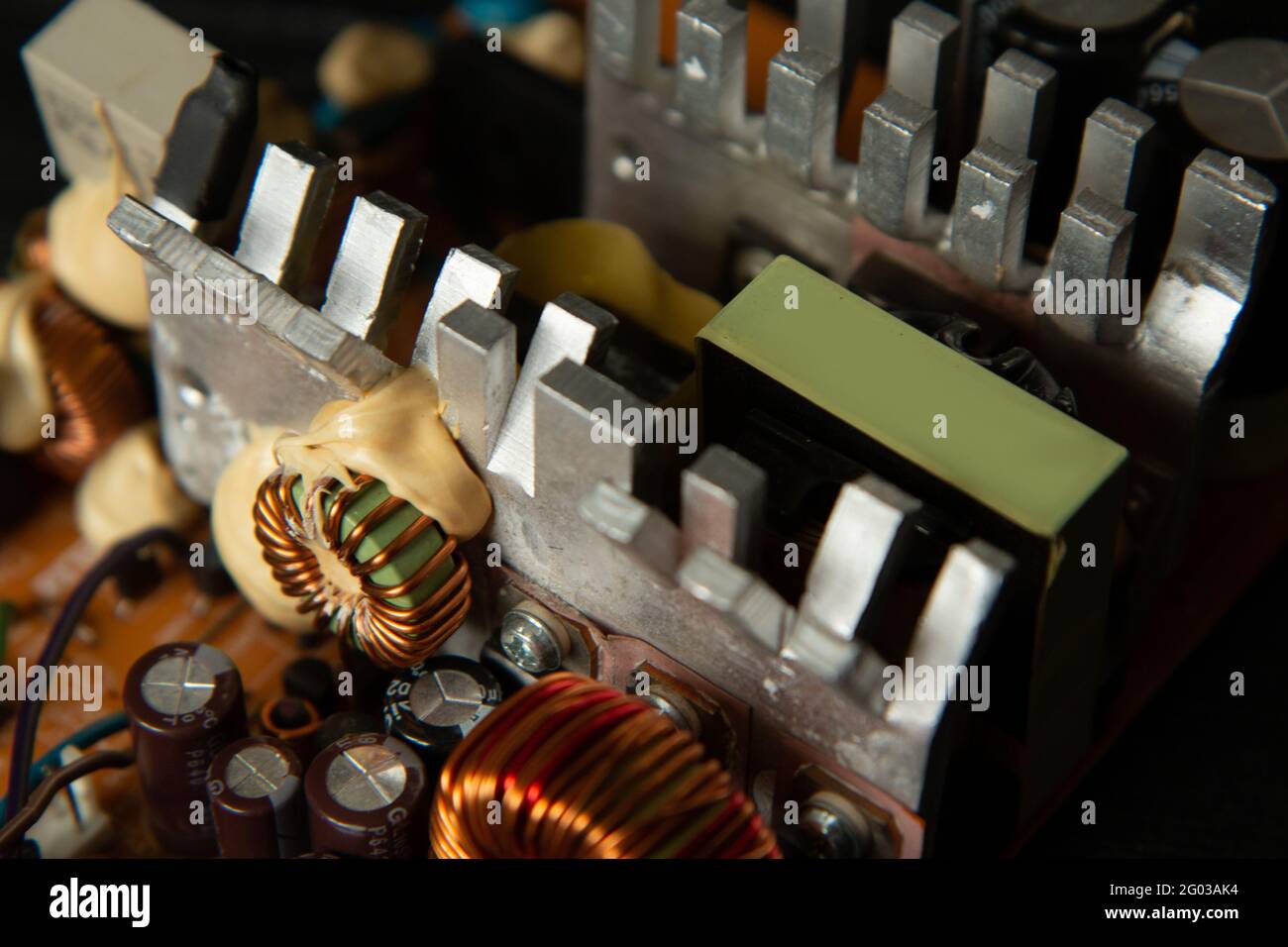 Part of pc power supply with radiator and electronic board with