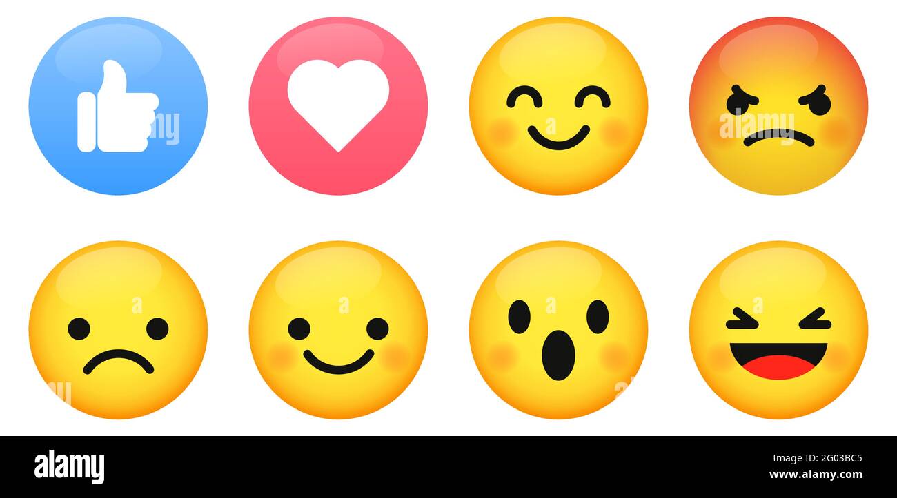 Set of emoji with different reactions Stock Vector