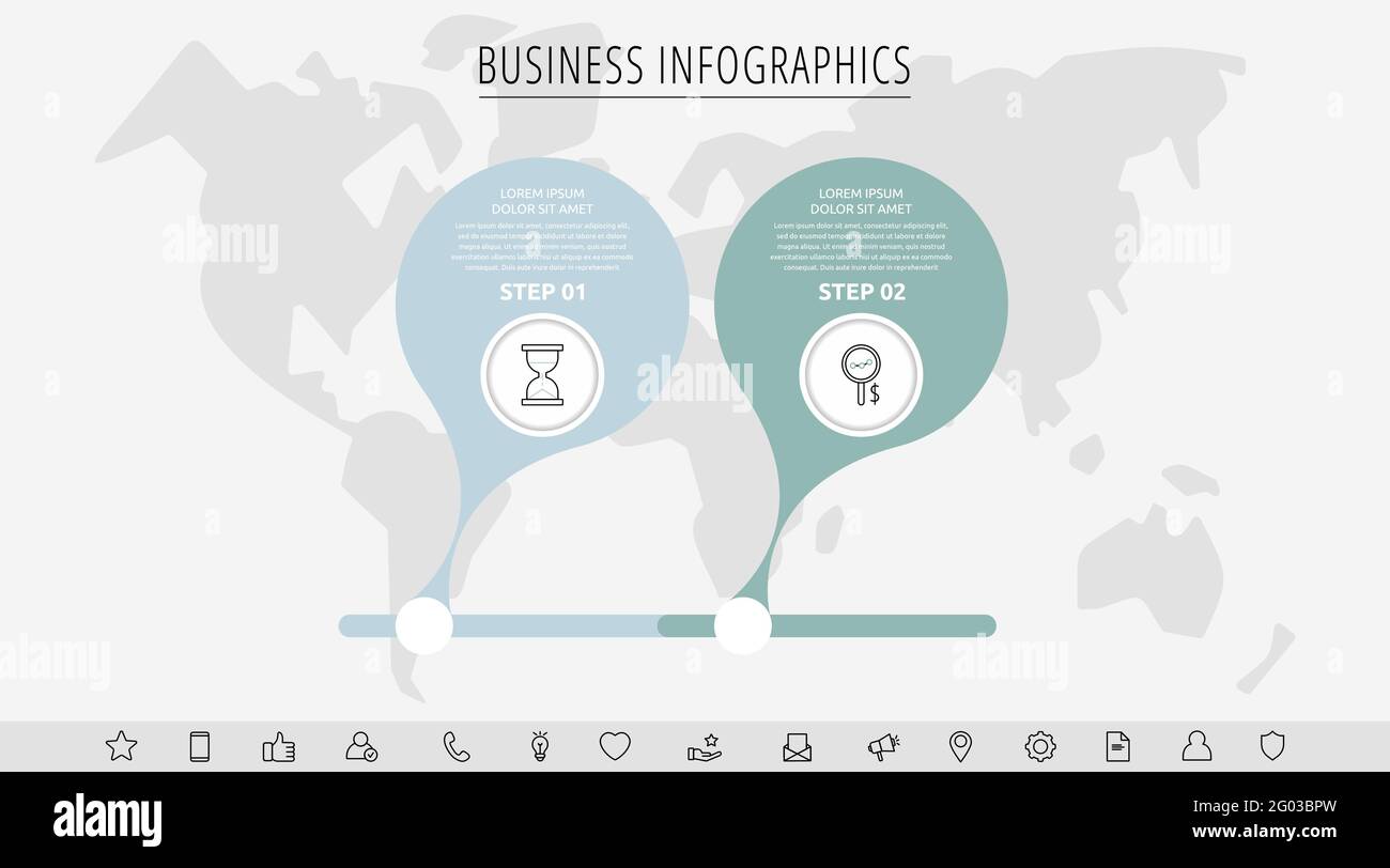 Vector 2 step infographics from circles with icons. Modern timeline ...