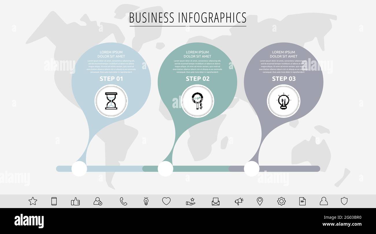 Vector three step infographics from circles with icons. Modern timeline ...