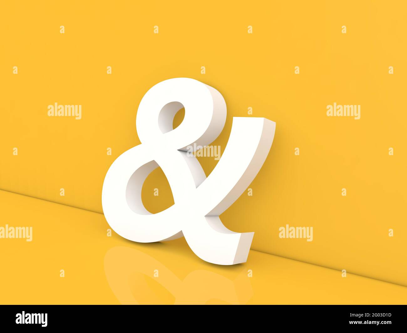 Ampersand symbol on a yellow background. 3d render illustration. Stock Photo