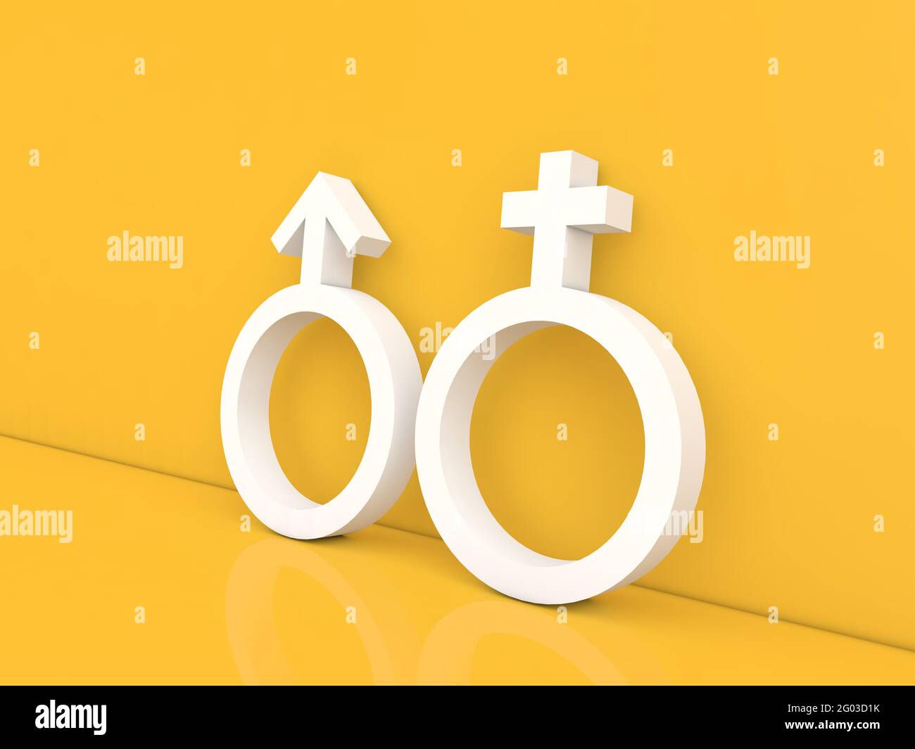Gender symbols of man and woman on a yellow background. 3d render ...