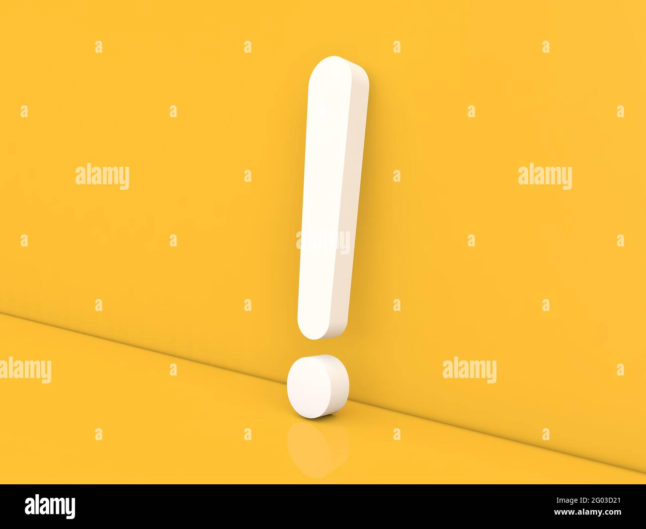 Exclamation mark on a yellow background. 3d render illustration. Stock Photo