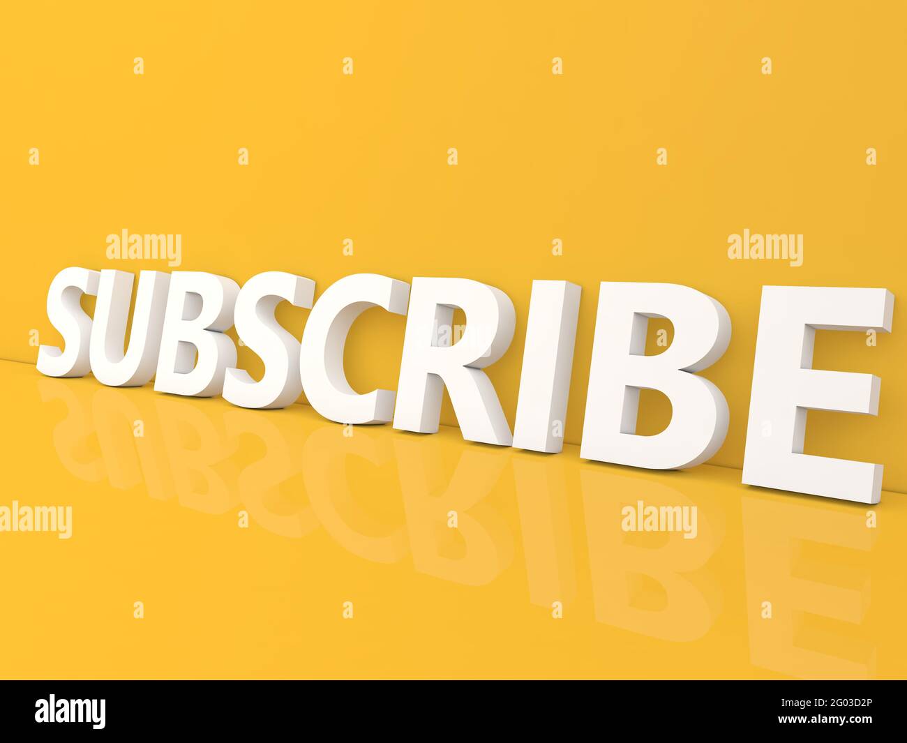 Inscription subscribe on a yellow background. 3d render illustration. Stock Photo