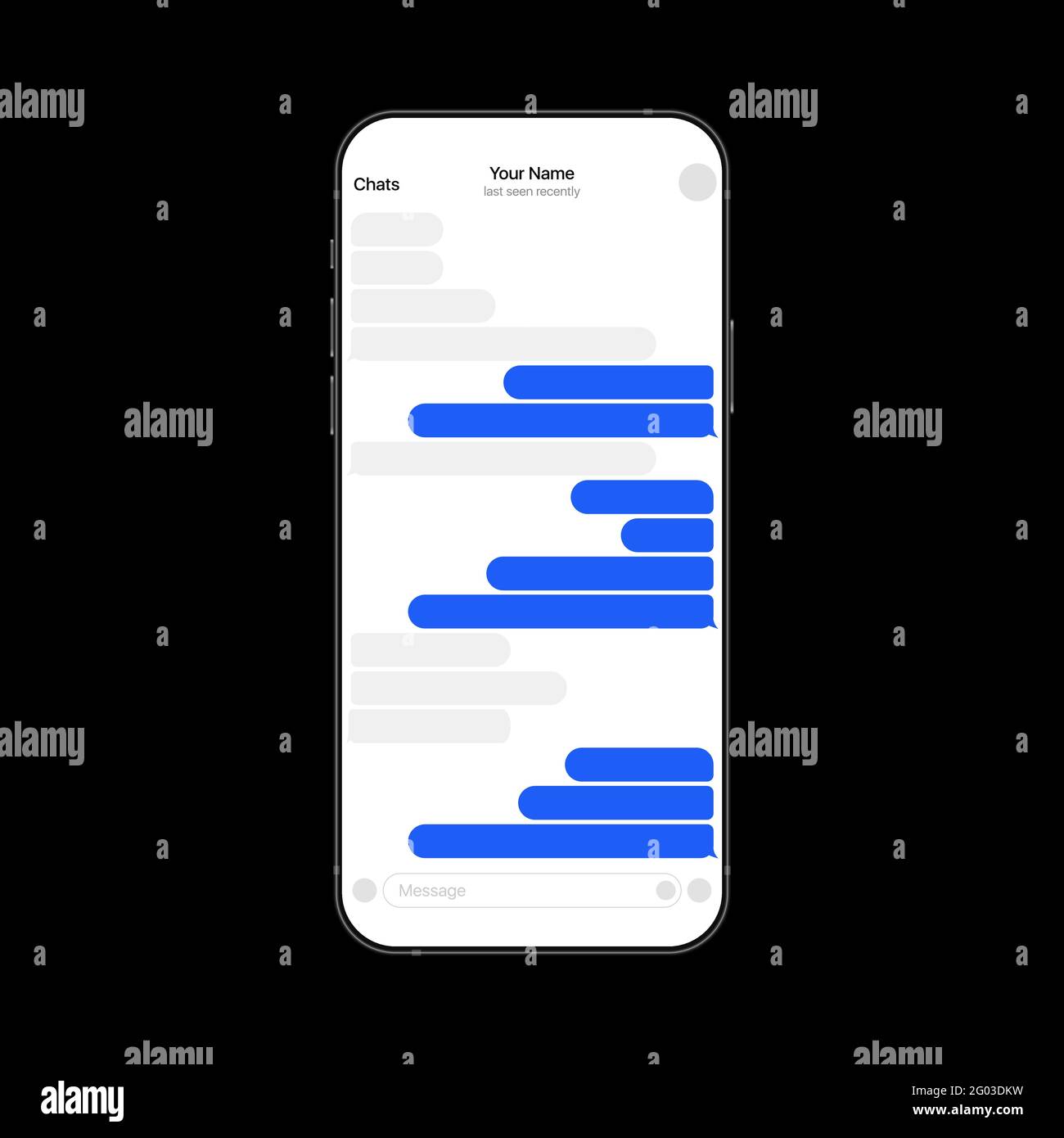 Messenger Interface on Smartphone. Mobile Texting App Realistic UI. Vector illustration Stock Vector