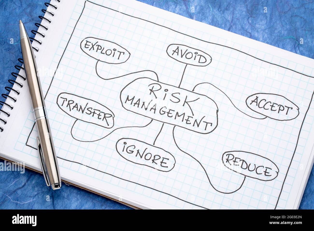 risk management flow chart or mindmap - a sketch in a spiral notebook, business planning concept Stock Photo