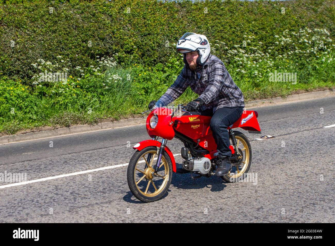1980 80s eighties red Kestrel KTM 50 sports moped powered by a Moto Minarelli 49.6cc single speed automatic engine Classic bikes cherished veteran motorcycle restored old timer collectible motors vint...