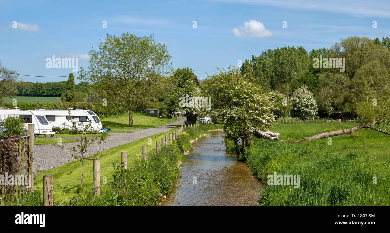 Hampshire southern England, UK. 2021. Camping and caravan site