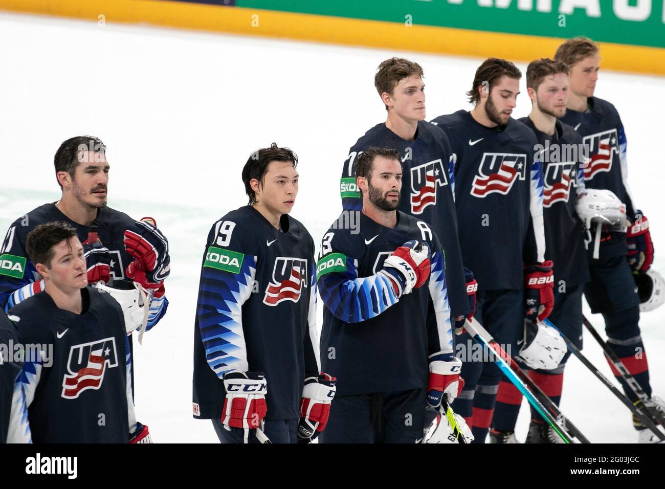 Arena Riga Riga Latvia 31 May 21 Team Usa National Anthem During World Championship 21 Usa Vs Germany Ice Hockey Photo Andrea Re Lm Stock Photo Alamy