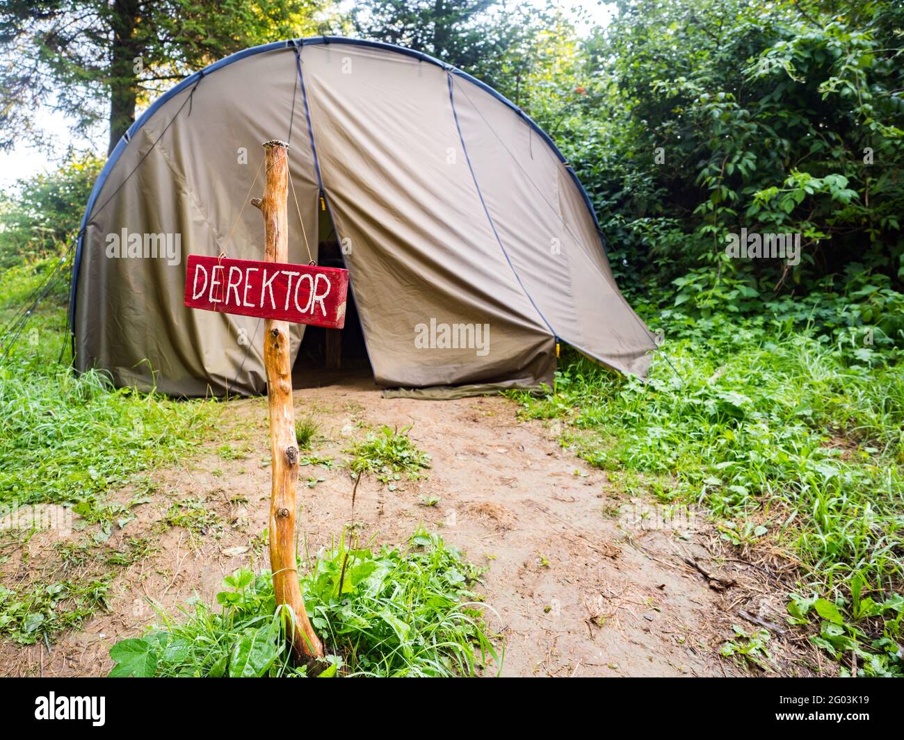 Director's tent for remote work in seclusion. A good place for quarantine. Koronawirus (COVID-19) place. Stock Photo