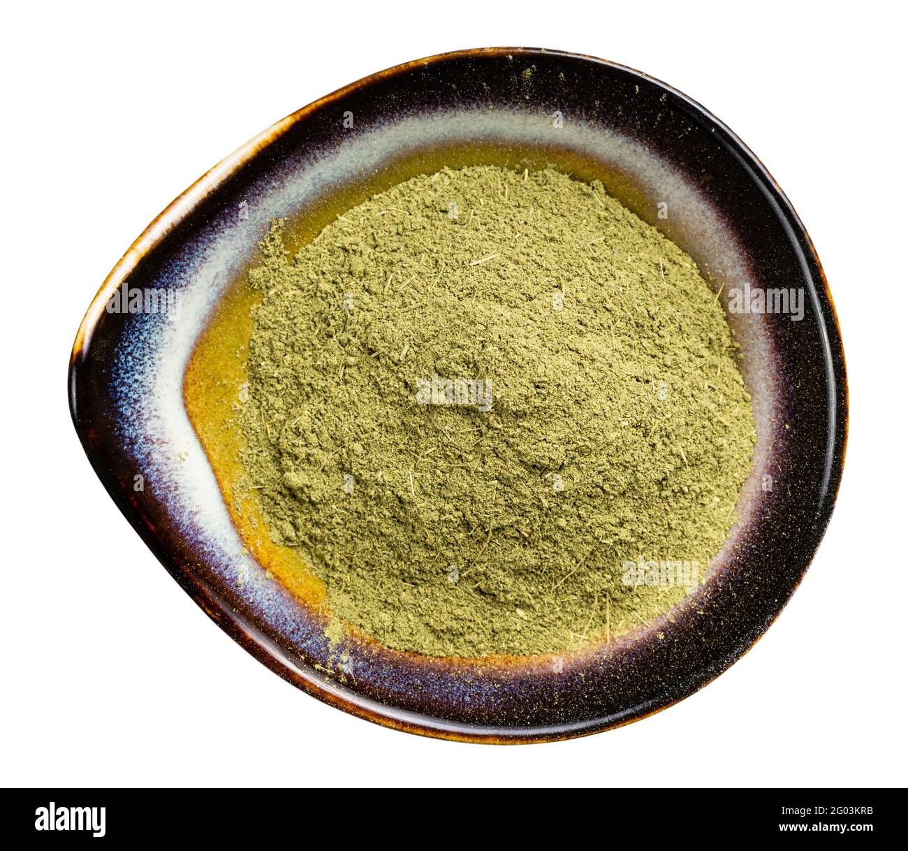 top view of milled stevia rebaudiana herb (natural sugar substitute) in