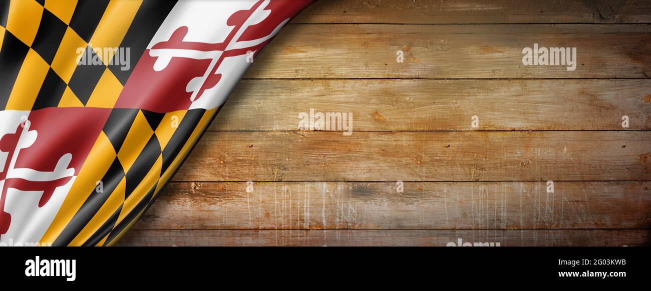 Maryland flag on old wood wall banner, USA. 3D illustration Stock Photo