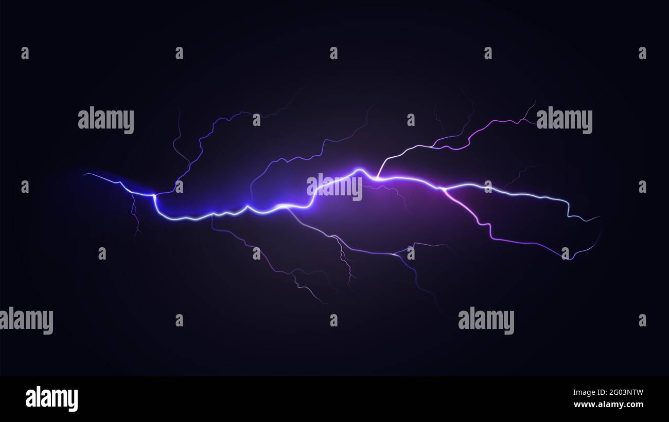 Bright Dynamic Lightning on Dark Sky. Realistic Natural Special Effect. Vector illustration Stock Vector