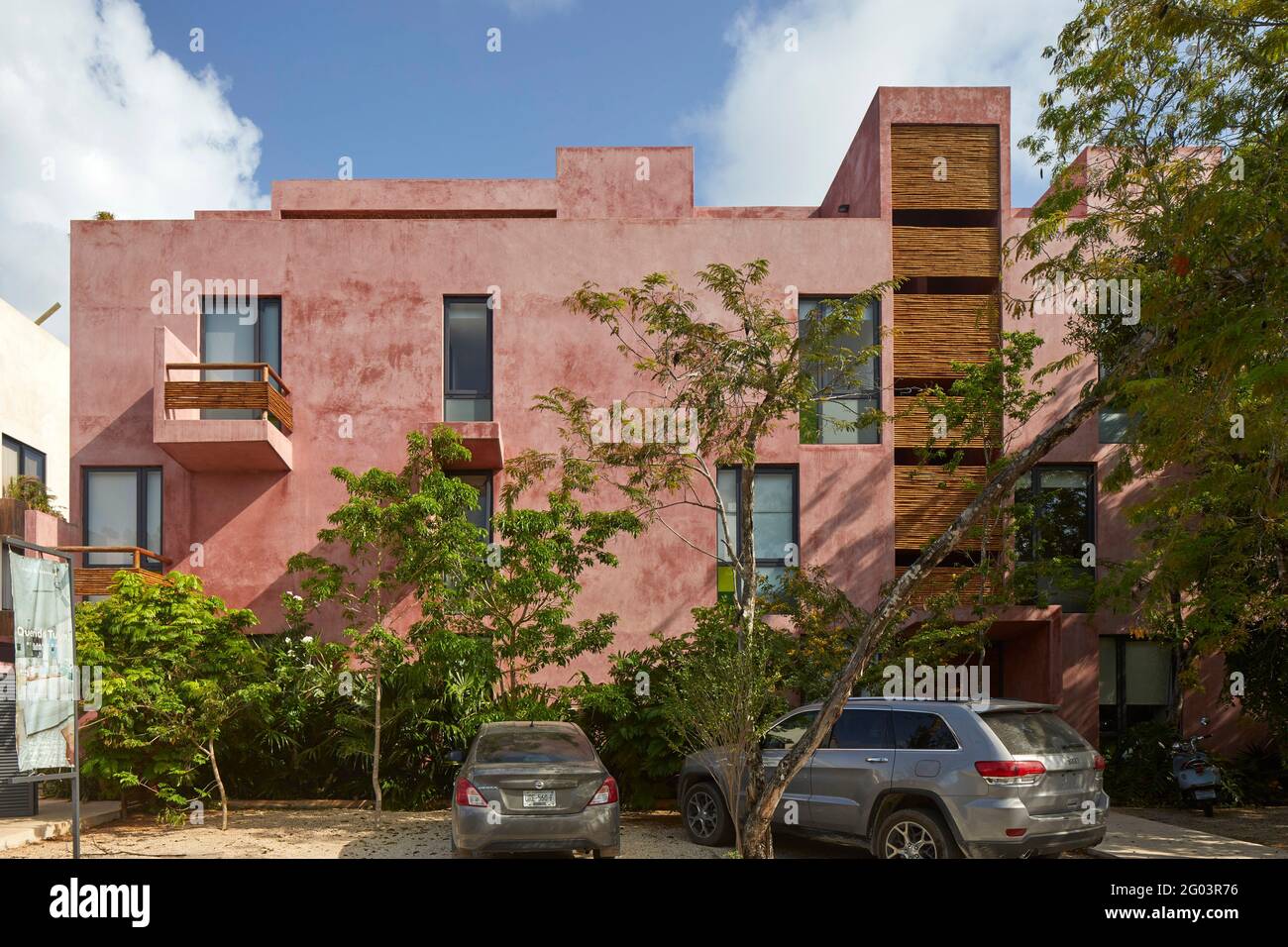 Exterior facade. Tulum Apartments, Tulum, Mexico. Architect: Reyes Rios + Larrain Studio , 2019. Stock Photo
