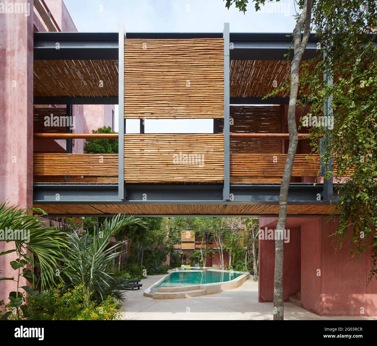 Communal area around pool. Tulum Apartments, Tulum, Mexico. Architect Reyes Rios + Larrain