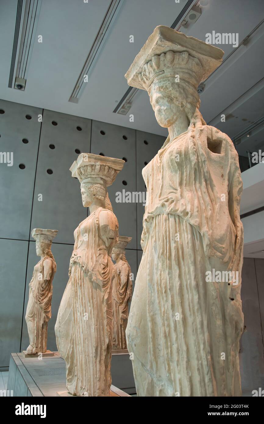 Acropolis Museum Athena, the famous statues of the Caryatids Stock