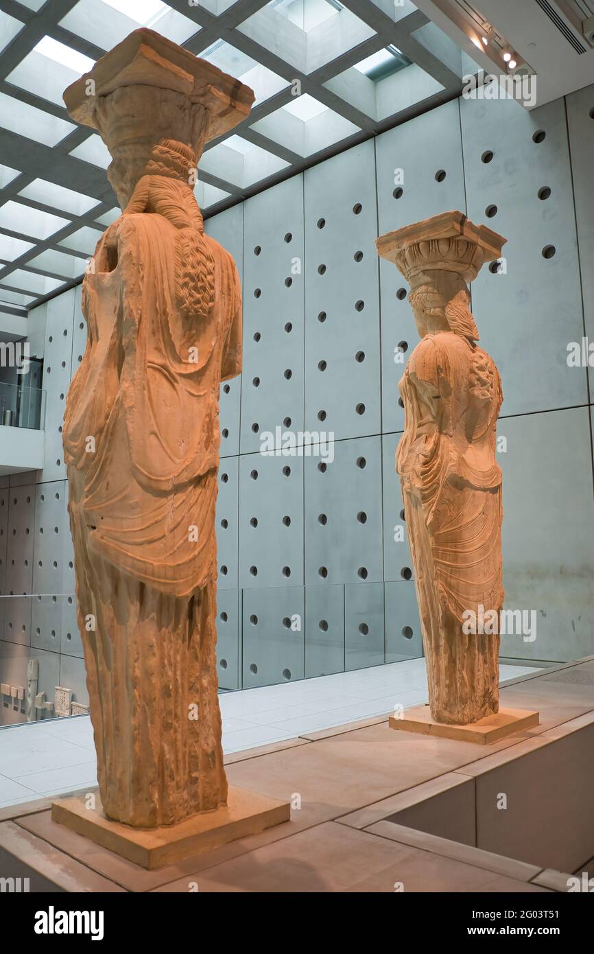 Acropolis Museum Athena, the famous statues of the Caryatids Stock