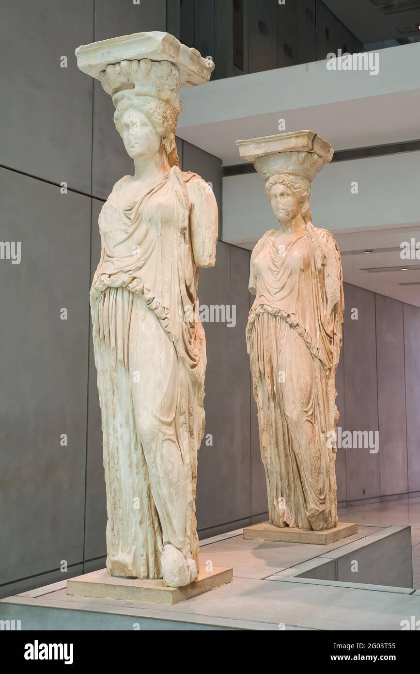 Acropolis Museum Athena, the famous statues of the Caryatids Stock