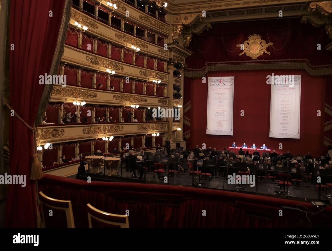 Milan, Italy. 31st May, 2021. Milan, Italy Teatro alla Scala presentation  of the new show season 2021-2022 with the participation of Dominique Meyer  superintendent of La Scala, Giuseppe Sala mayor of Milan,
