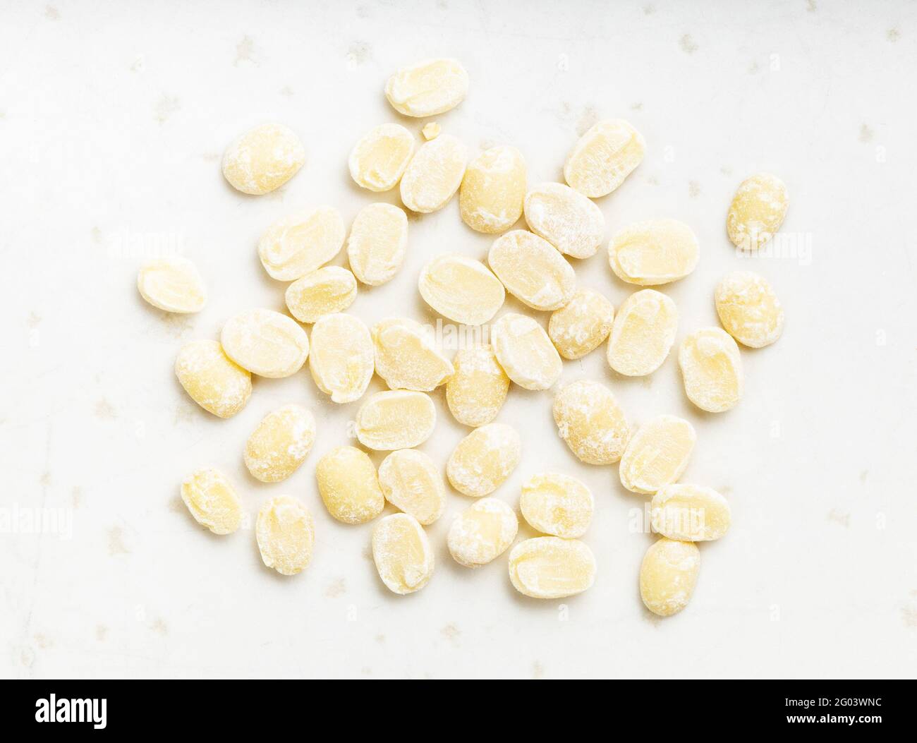 several raw urad dal (split black gram) beans close up on gray ceramic plate Stock Photo