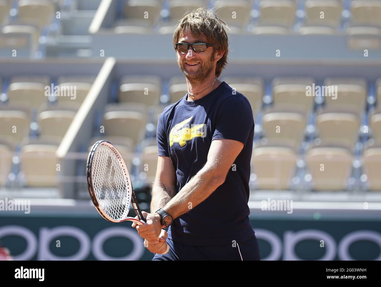 Gilles Cervara of France, coach of Daniil Medvedev of Russia during  practice ahead of the French Open 2021, a Grand Slam tennis tournament at  Roland-Garros stadium on May 29, 2021 in Paris,