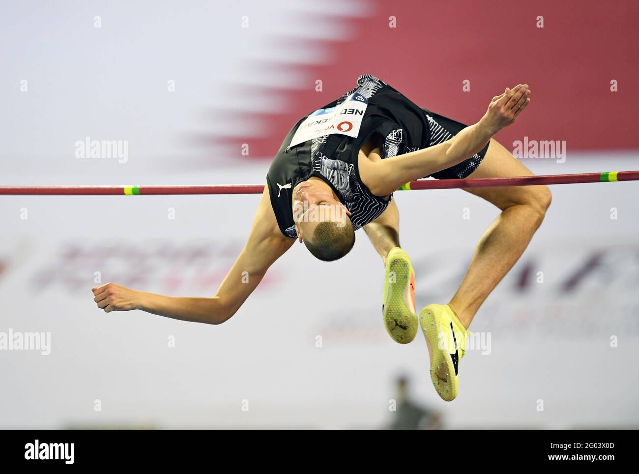 Maksim Nedasekau (BLR) places seventh in the high jump at 7-4 1/4 (2.24m) during the World Athletics Doha Diamond League meeting at Suhaim Bin Hamad S Stock Photo