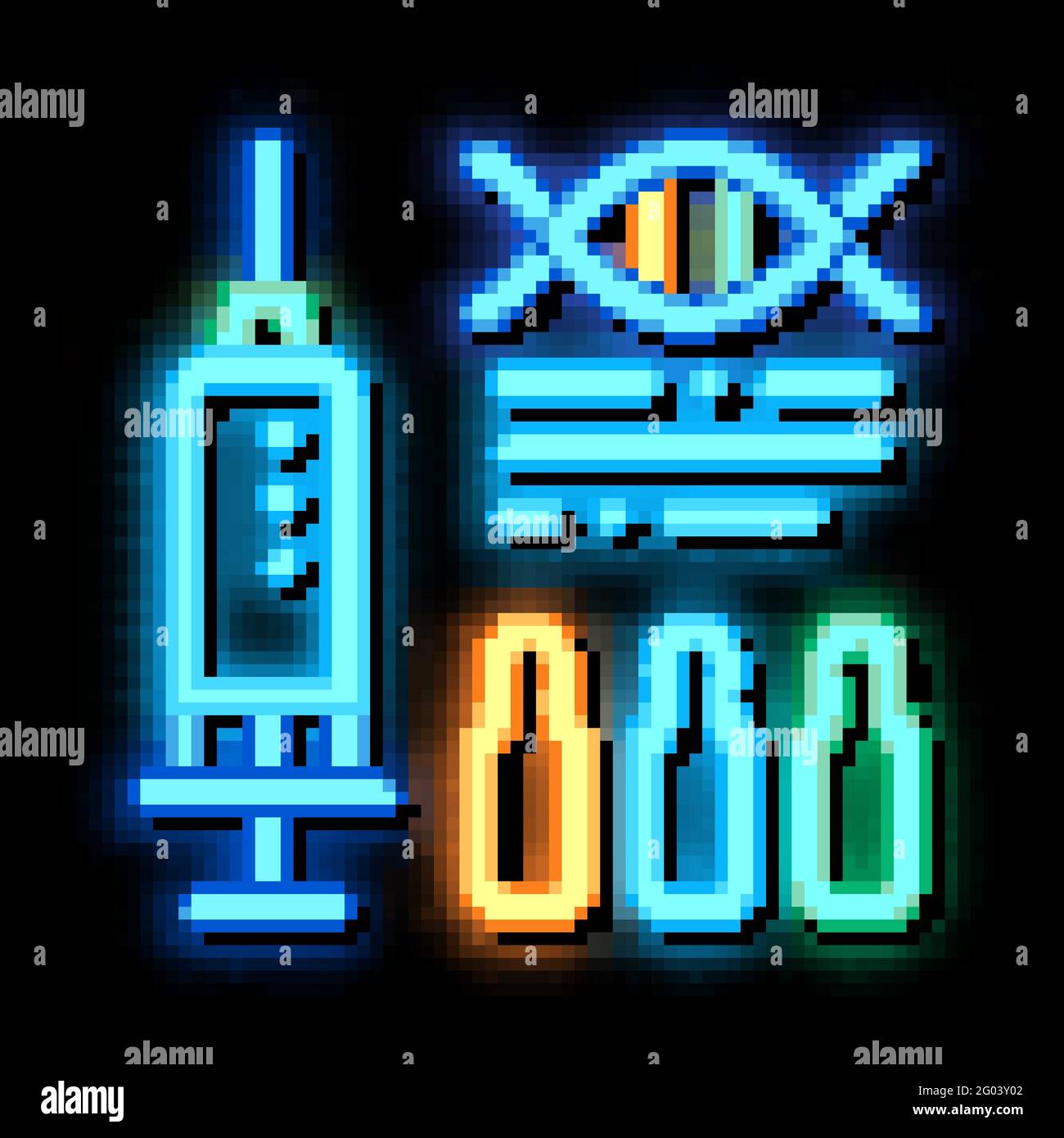 Syringe with Ampoules Biohacking neon glow icon illustration Stock ...