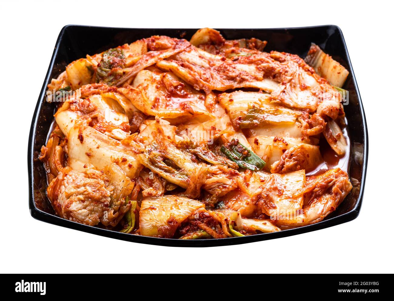 korean appetizer kimchi from napa cabbage in black bowl isolated on