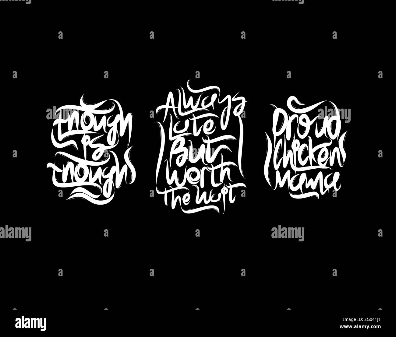 Set lettering Text on black background in vector illustration Stock
