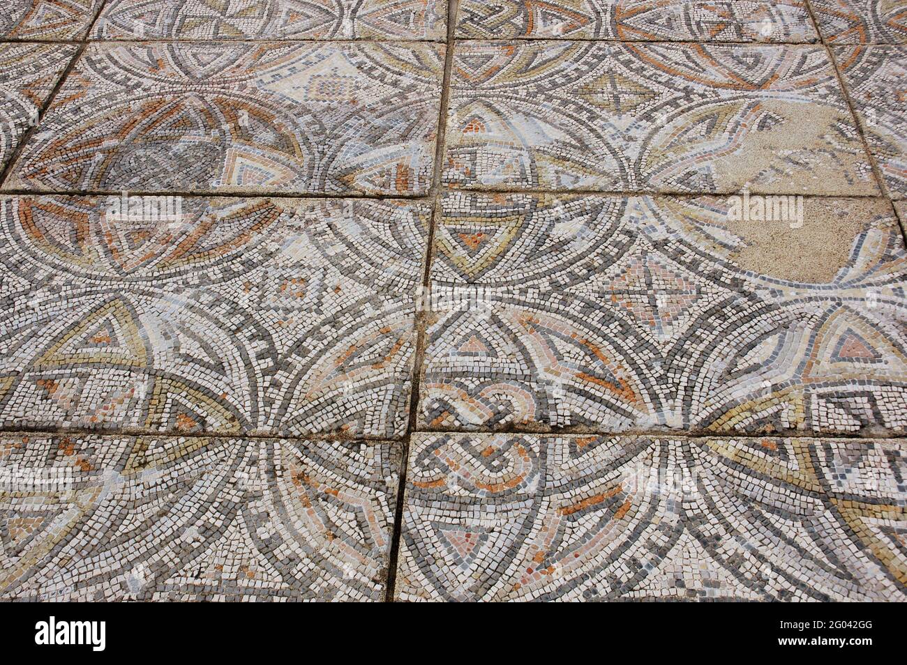 Portugal. Roman ruins of Villa Cardillio. 1st-4th centuries AD. Mosaic. Environs of Torres Novas. Stock Photo