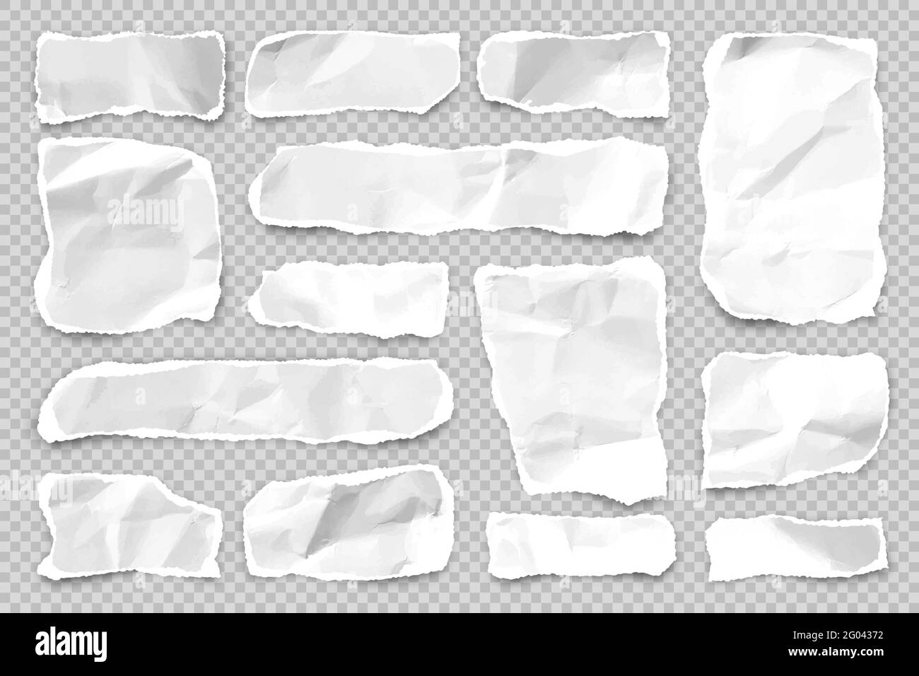 Ripped paper strips on transparent background. Realistic crumpled paper ...