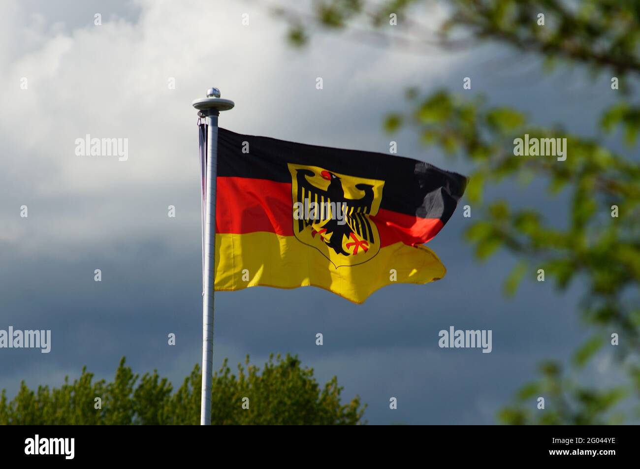 Germany Flag Ruler The sovereign flag of the Federal Republic of Germany flies in a garden ...