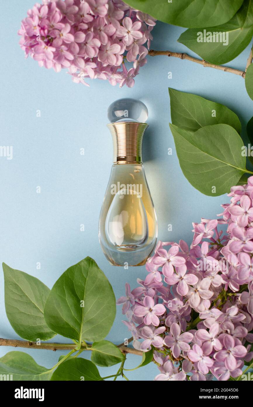YEREVAN, ARMENIA - May 30, 2021: Dior perfume on the light blue ...