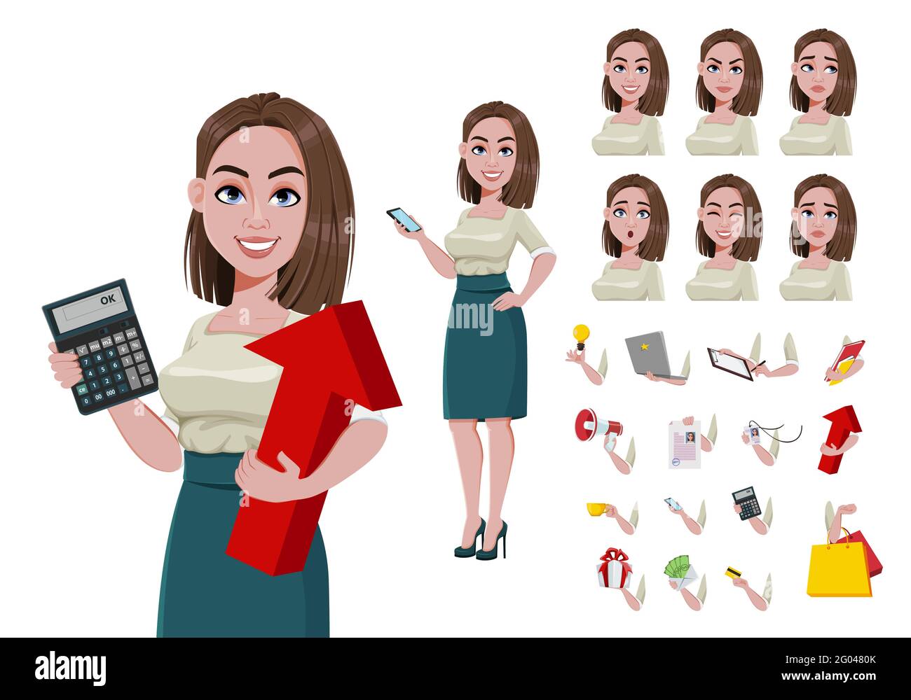 Young successful business woman creation set. Build your own design of cute businesswoman  cartoon character. Stock vector illustration Stock Vector Image & Art -  Alamy
