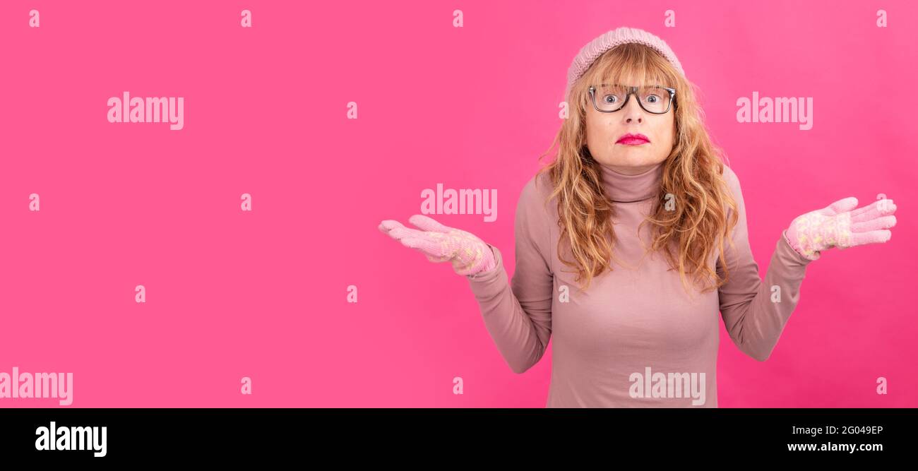 portrait of adult woman with expression of doubt or misunderstanding Stock Photo