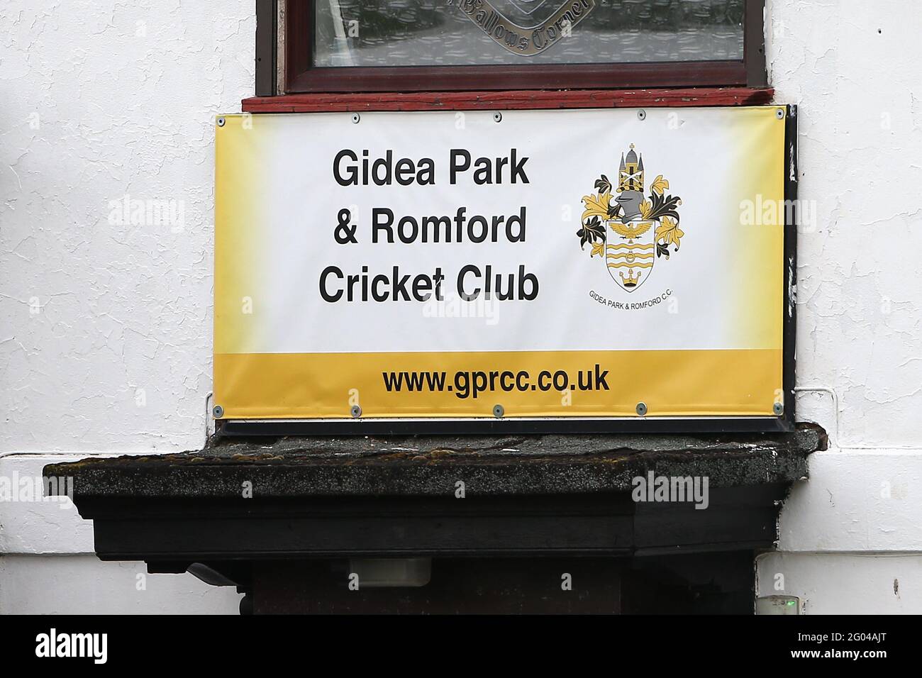 Club signage during Gidea Park and Romford CC (fielding) vs Oakfield Parkonians CC, Hamro Foundation Essex League Cricket at Gidea Park Sports Ground Stock Photo