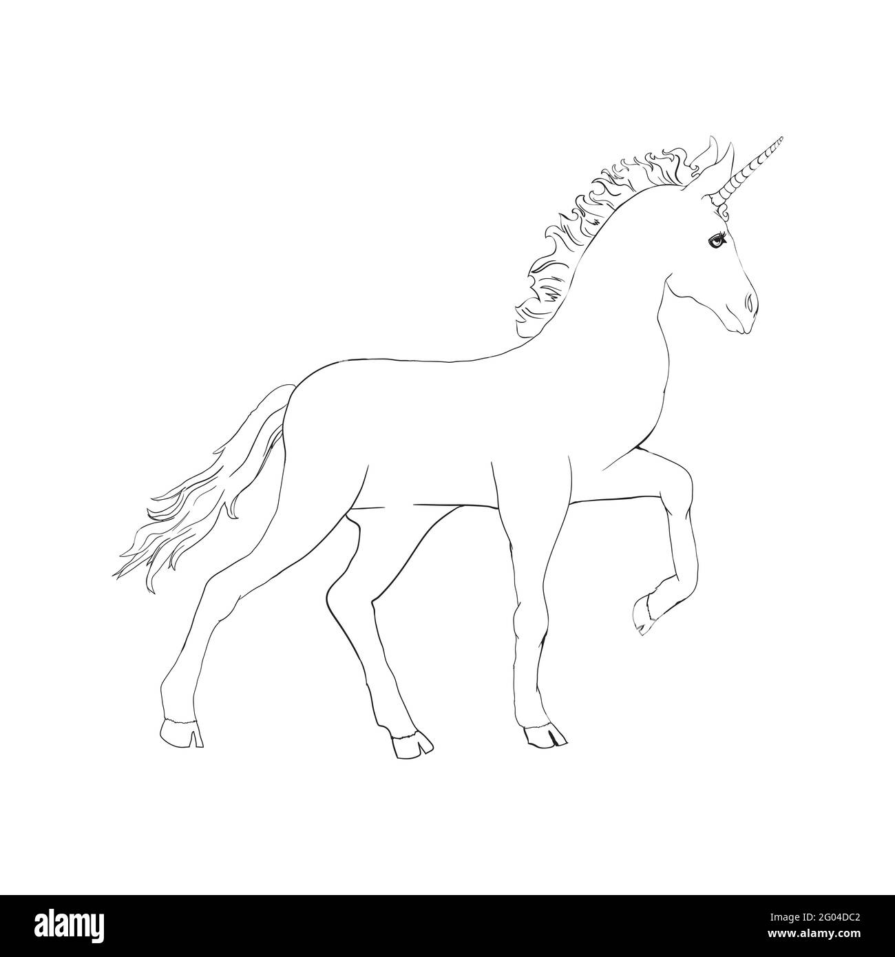 Unicorn, hand drawn vector linen illustration for logotype, coloring book, greeting card. Stock Vector