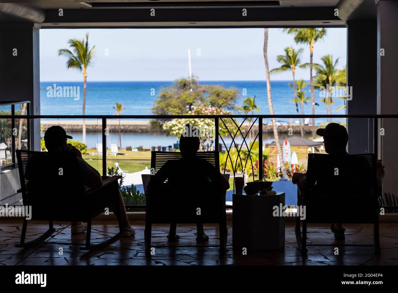 Waikoloa, USA. 24th May, 2021. Tourist begin travel to the big island of Hawaii in a post-pandemic world. Hawaii is now allowing travelers to the island chain as long as they are fully vaccinated and have passed a Covid-19 test within 72 hours of their trip. Guest sitting at the Waikoloa Beach Marriott Resort.5/23/2021 Waikoloa Beach, Hawaii, USA (Photo by Ted Soqui/SIPA USA) Credit: Sipa USA/Alamy Live News Stock Photo