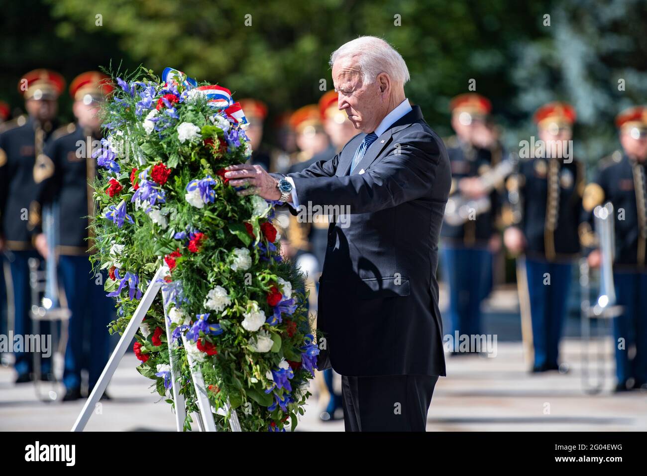 Arlington, United States Of America. 31st May, 2021. U.S President Joe Biden during the Presidental Armed Forces Full Honors Wreath-Laying Ceremony at the Tomb of the Unknown Soldier Arlington National Cemetery May 31, 2021 Arlington, Virginia. Credit: Planetpix/Alamy Live News Stock Photo