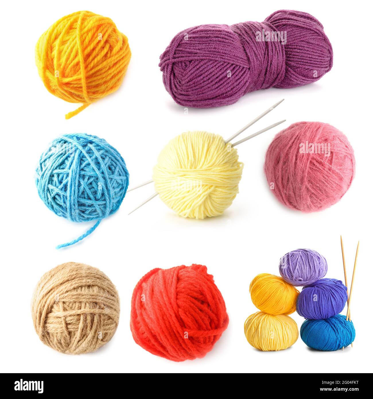 Set of knitting yarns and needles on white background Stock Photo - Alamy